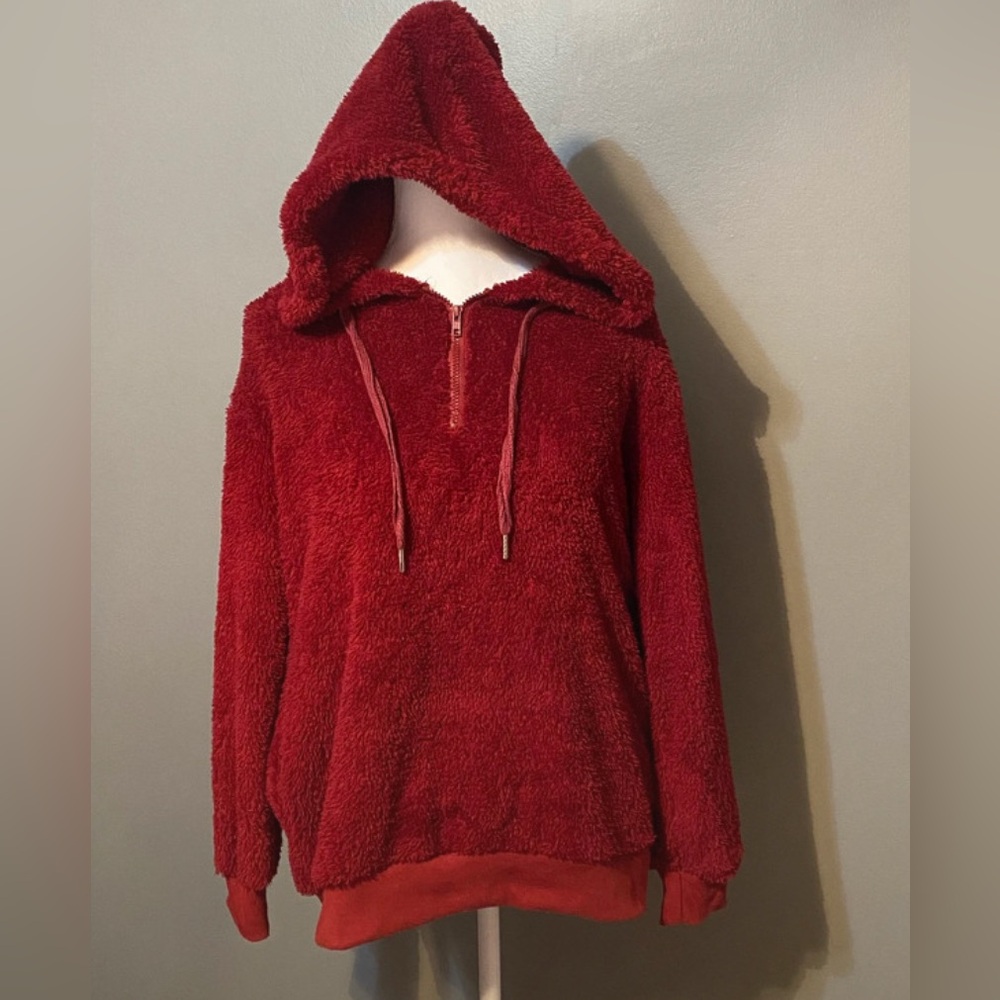 Cozy Dark Red Fleece Hoodie